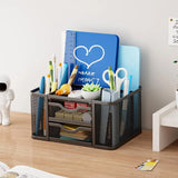 Mesh Desk Organizer with Two Drawers – 5 Compartments, Desktop Pen & Pencil Caddy
