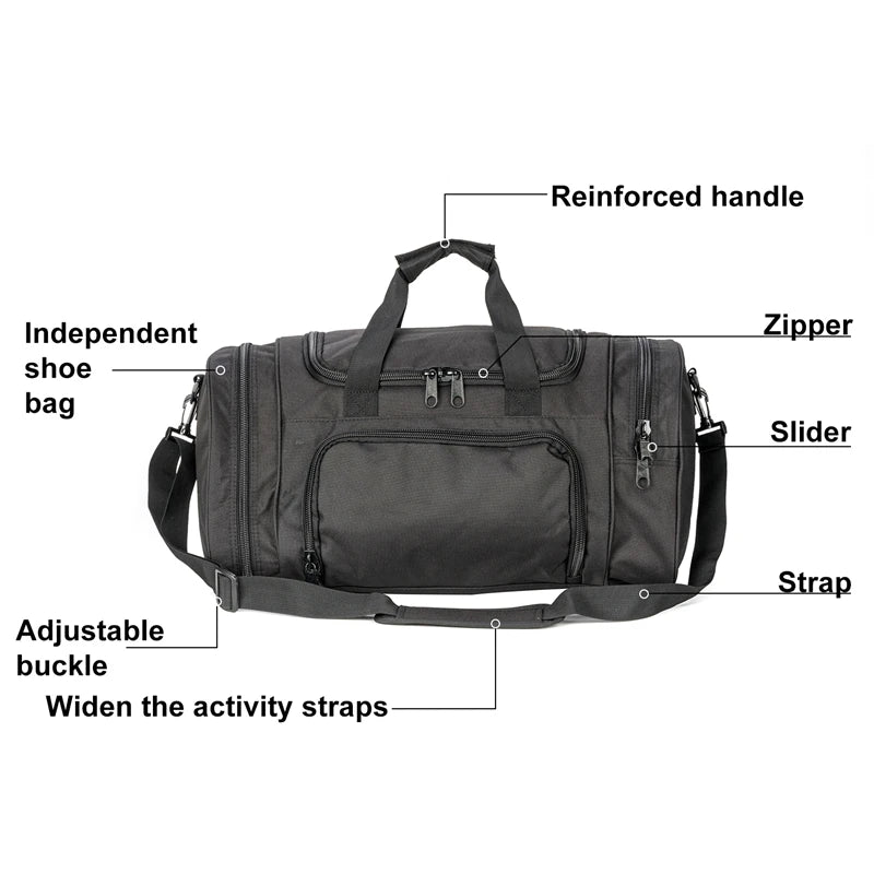 Military tactical travel duffle bag – outdoor sports luggage with shoe compartment, gym, hiking & weekend gear bag for men
