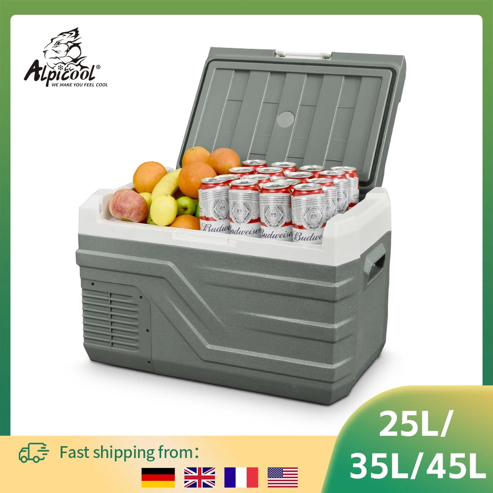 Alpicool NL Series – 25L/35L/45L Portable Car Refrigerator Freezer, 12V/24V DC & 100–240V AC for Travel & Camping