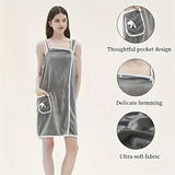Wearable Coral Velvet Bath Towel – Soft Quick-Dry Bath Dress with Pockets & Bow Design | Absorbent Spa Robe for Women