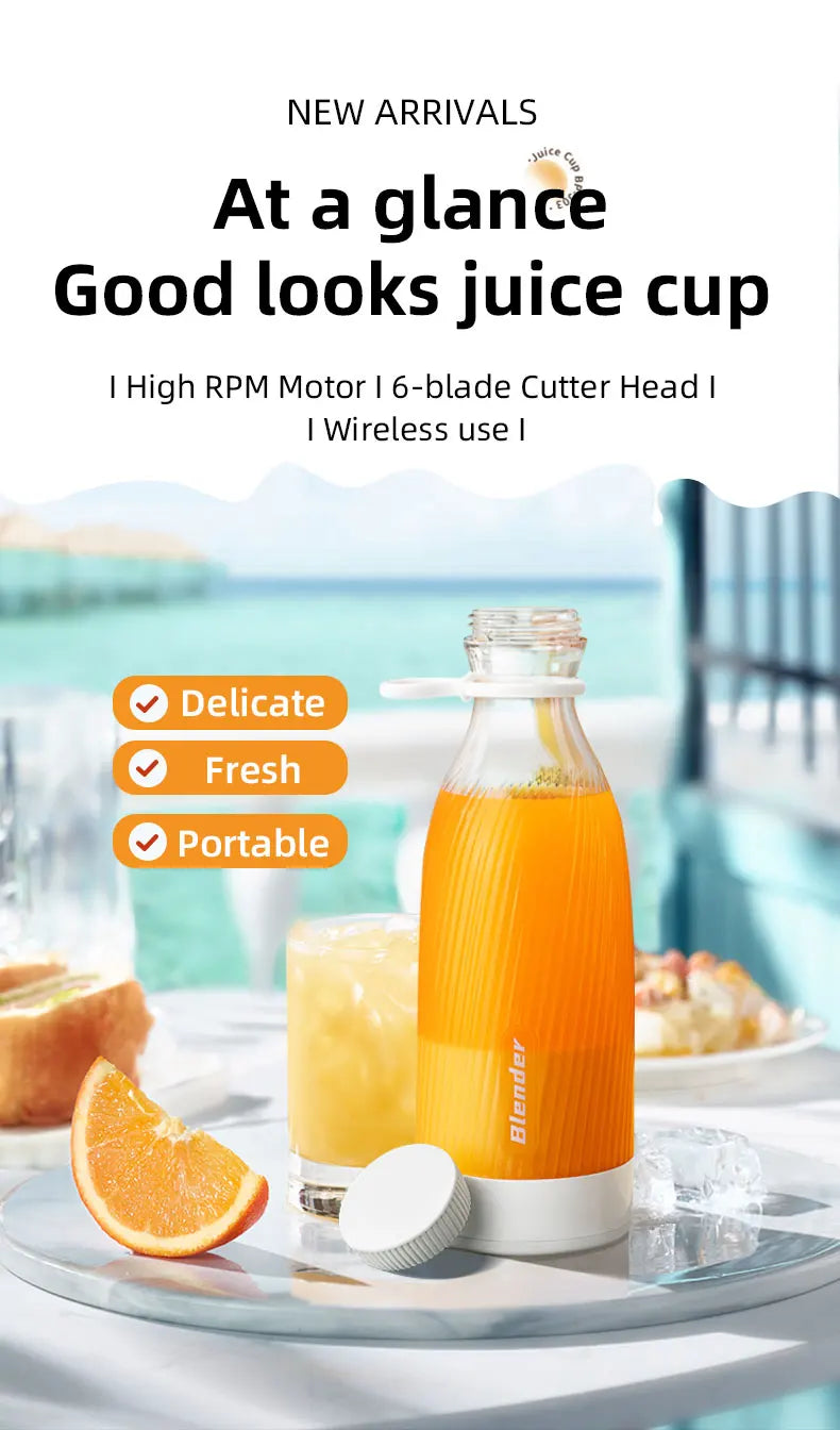 500ml White Electric Fruit Juicer Blender – 6-Blade USB Rechargeable Mini Portable Smoothie & Shake Maker 🍓⚡