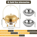 Golden Stainless Steel 8 L / 8.5 QT Round Chafing Dish Buffet Set with Alcohol Burner & Hanging Lid