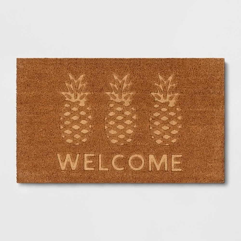 Welcome Pineapple Doormat – Outdoor Coir Mat with Tropical Design (30 × 18 inches, Medium Pile)
