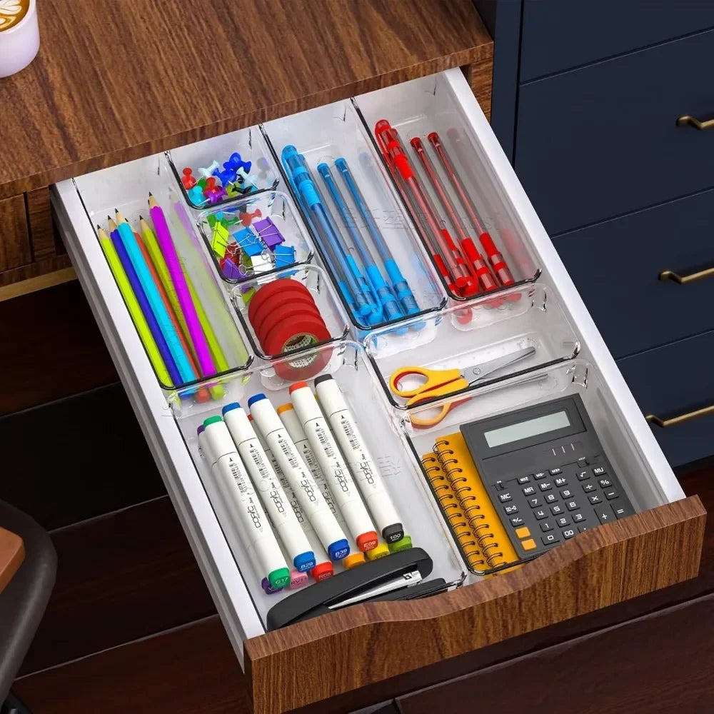 60-Piece Clear Plastic Drawer Organizer Tray Set – Multi-Size Storage Bins for Bathroom, Office & Cabinet