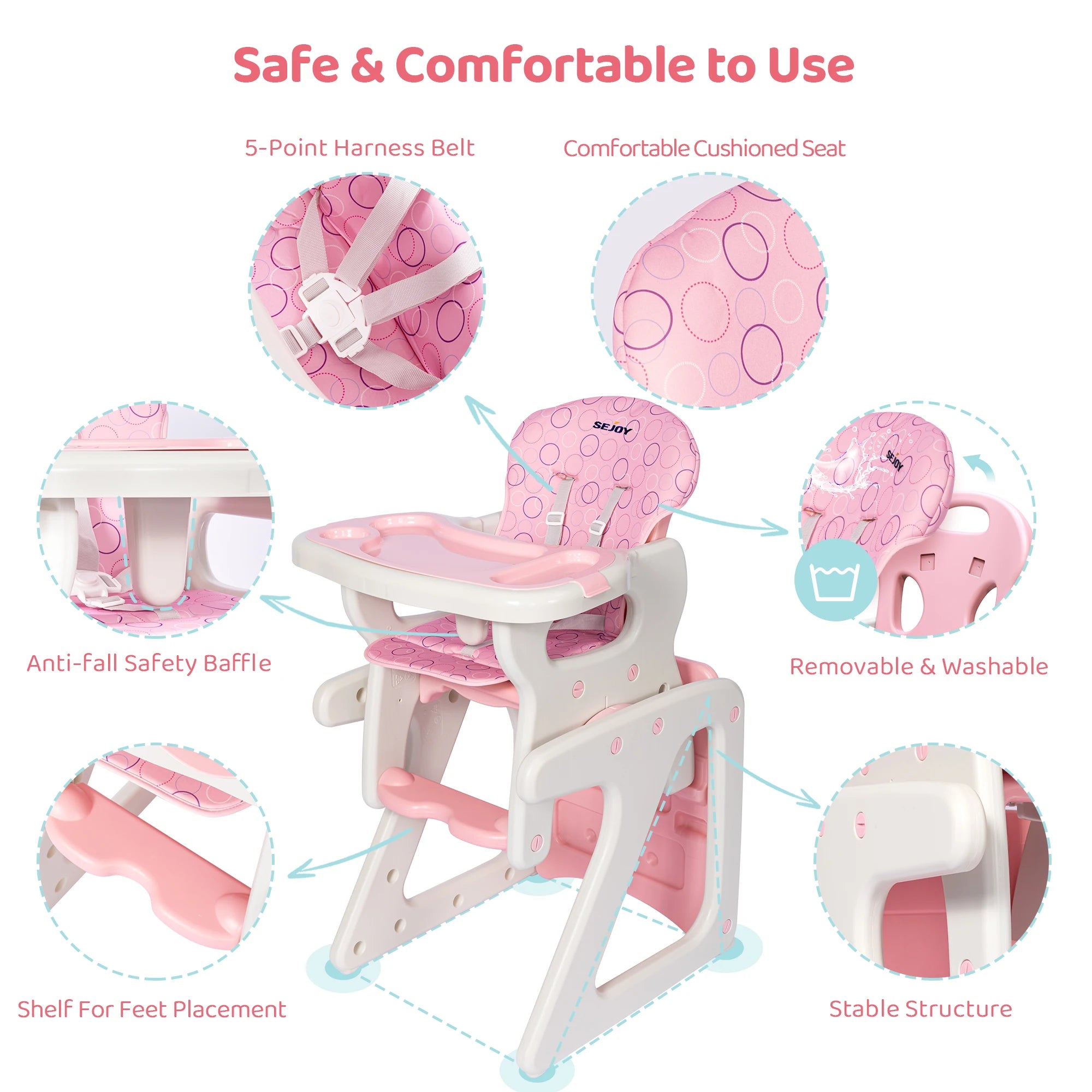 Convertible High Chair for Babies & Toddlers (Approx. 6 months-3 years)