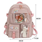 Cute Preppy Nylon Backpack for Women – Large Capacity Multi-Pocket Schoolbag