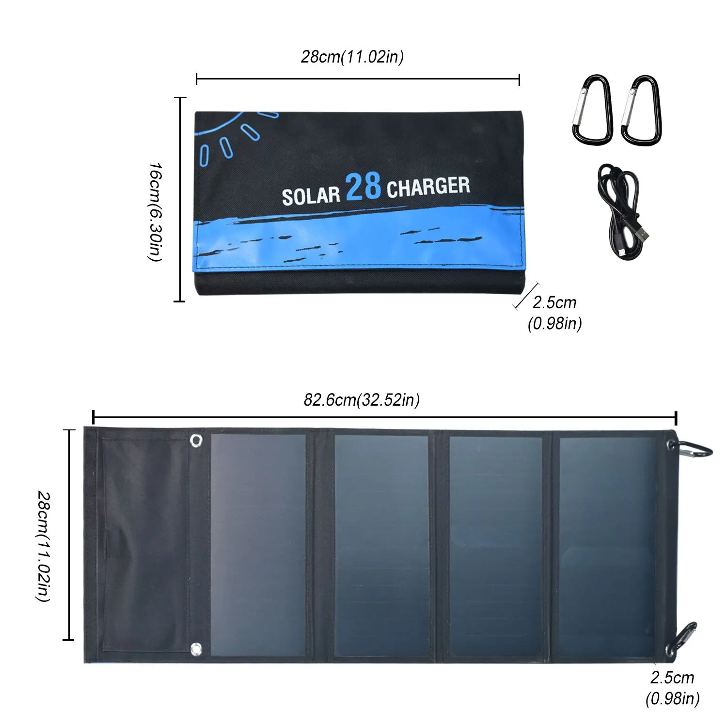 28W Folding Solar Panel – Dual USB Portable Solar Charger with SunPower Cells | Phone, Tablet & Power Bank Charging for Camping & Hiking