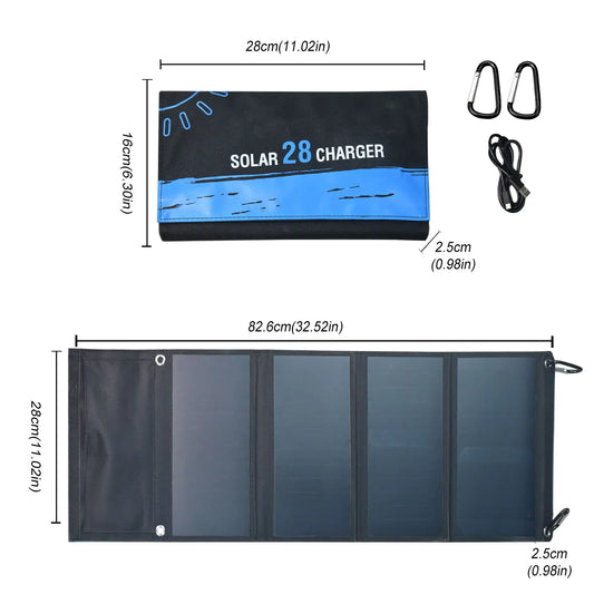 28W Folding Solar Panel – Dual USB Portable Solar Charger with SunPower Cells | Phone, Tablet & Power Bank Charging for Camping & Hiking