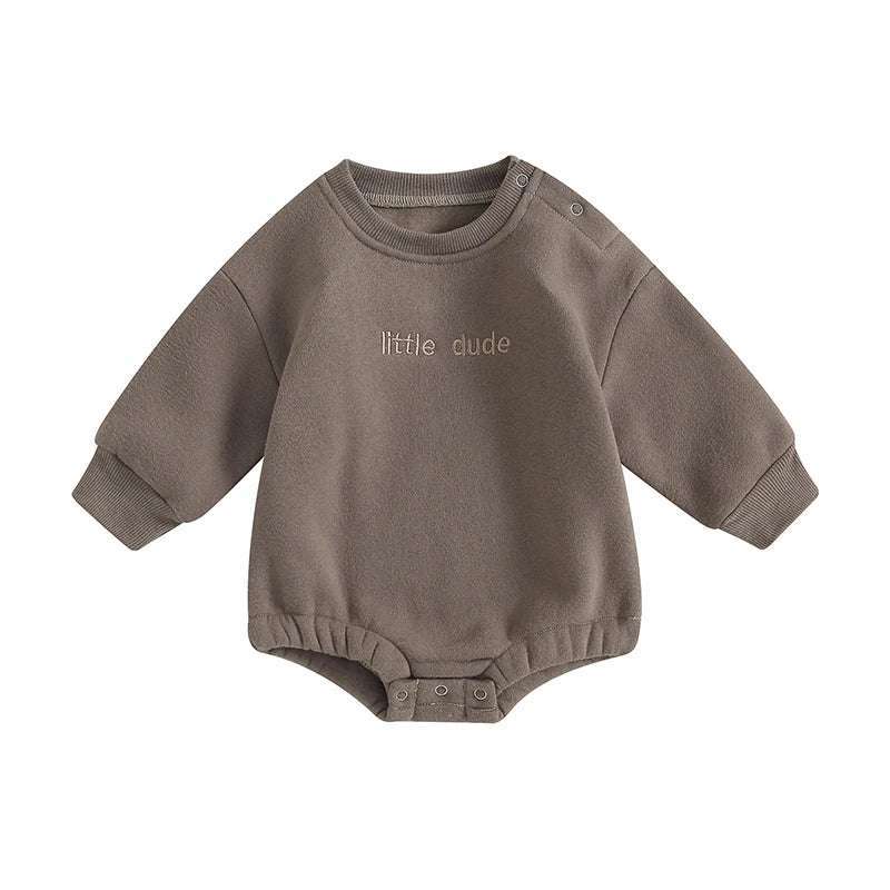Toddler Boys Sweatshirt Bodysuit – Long-Sleeve Round-Neck with Letter Embroidery (0-18 M)
