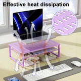 2-Tier Metal Monitor Stand Riser – Office Desk Storage Organizer for Computer, Laptop & Printer with Purple Finish