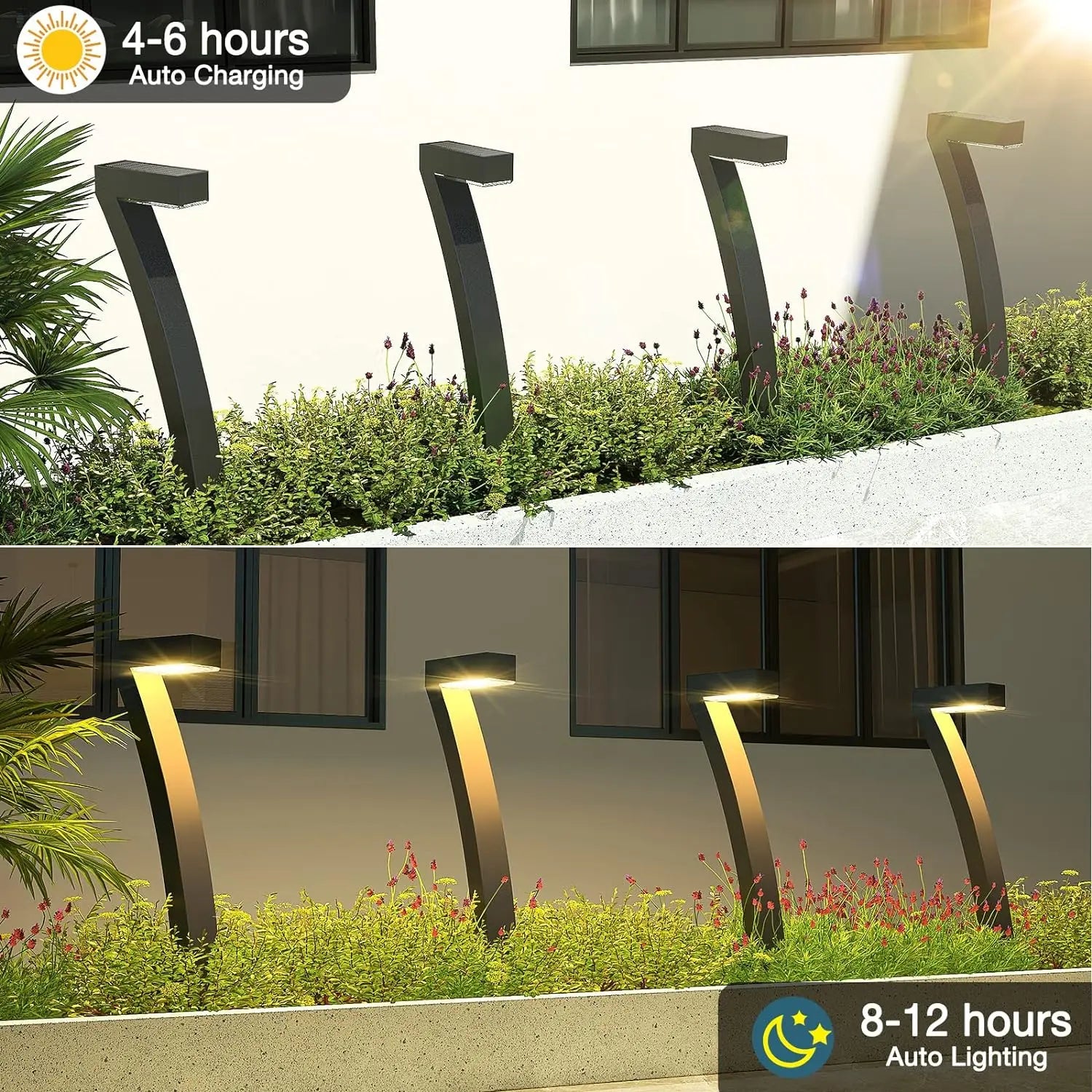 6-Pack Bright Solar Outdoor Pathway Lights – 12H Solar Garden Landscape Lights with Auto On/Off for Yard & Walkway