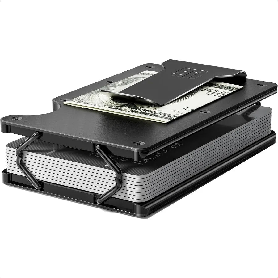 Slim RFID-Blocking Metal Wallet for Men – Minimalist Aluminum Credit Card Holder with Money Clip (Holds up to 12 Cards)