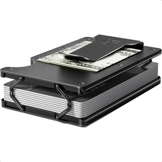 Slim RFID-Blocking Metal Wallet for Men – Minimalist Aluminum Credit Card Holder with Money Clip (Holds up to 12 Cards)