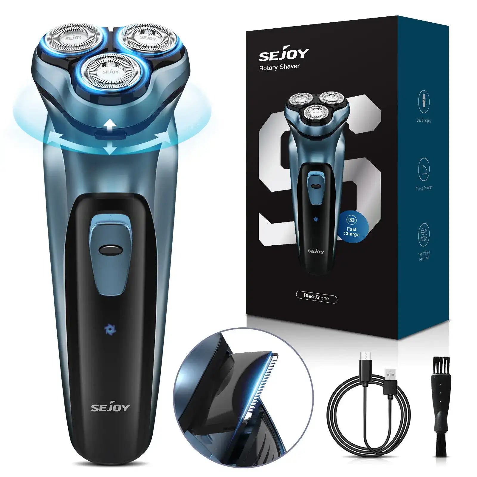 Sejoy USB Rechargeable Electric Shaver for Men – Waterproof Cordless Razor with Pop-Up Trimmer & LED Indicator