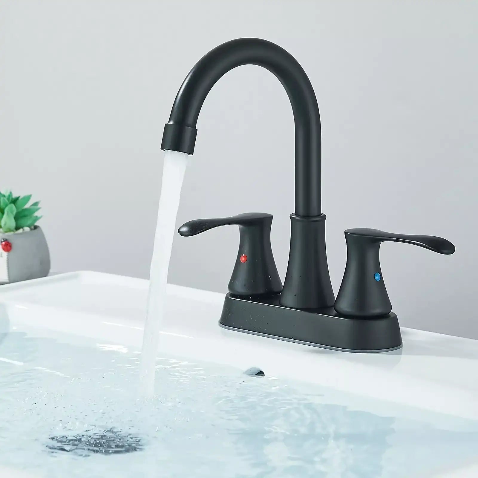 Matte Black 4-Inch Center-Set 3-Hole Bathroom Sink Faucet – 2-Handle Hot & Cold Mixer
