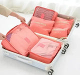 6-Piece Travel Storage Bag Set – Waterproof Large-Capacity Luggage Clothes & Underwear Organizer (Pink/Blue/Grey)