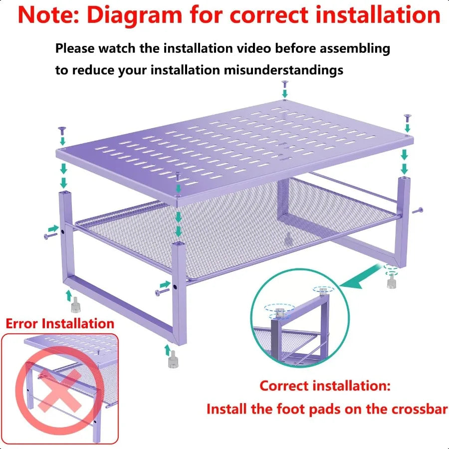 2-Tier Metal Monitor Stand Riser – Office Desk Storage Organizer for Computer, Laptop & Printer with Purple Finish