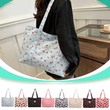 Cherry & Strawberry Print Large Capacity Canvas Tote – Nylon Top-Handle Shoulder Bag