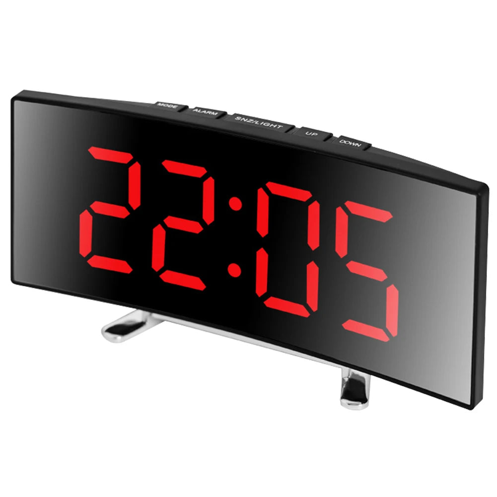 Creative LED Curved Mirror Alarm Clock – Large Display Digital Desk & Bedside Clock for Home, Office & Dormitory