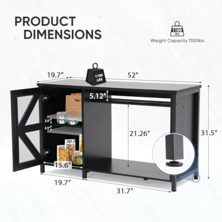 55–75 Gallon Aquarium Stand with Storage Cabinet, Power Outlets, LED Light & Turtle Tank Shelf