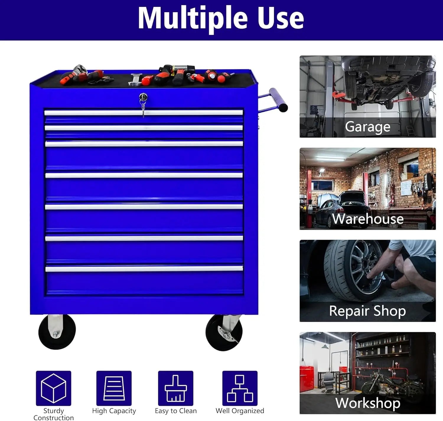 “Metal Rolling Tool Box with 5 Drawers – Heavy-Duty Tool Storage Cabinet with Wheels for Garage & Workshop”