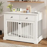 44" Wooden Dog Crate Furniture – Indoor Heavy-Duty Kennel with 2 Storage Drawers for Large Dogs