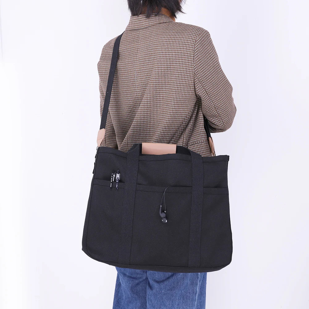 Women’s large-capacity canvas tote bag – multi-pocket casual shopping & travel handbag with adjustable shoulder strap