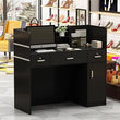 🪑 Modern Reception Desk – Wooden Computer Desk with 3 Drawers, 1-Door Storage Cabinet & Hutch Shelf for Office & Study