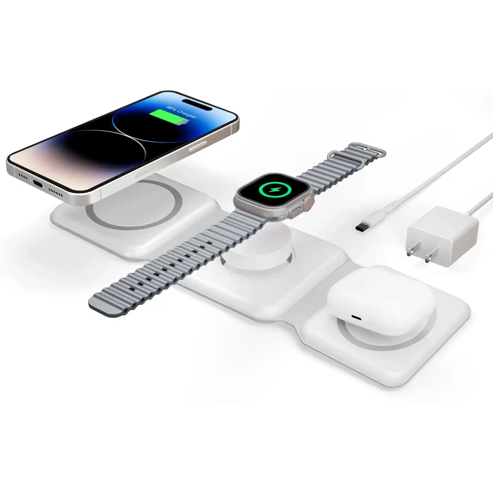 Magnetic Wireless Charger 3-in-1 Travel Charging Dock – Fast Charge for iPhone 16/15/14/13/12