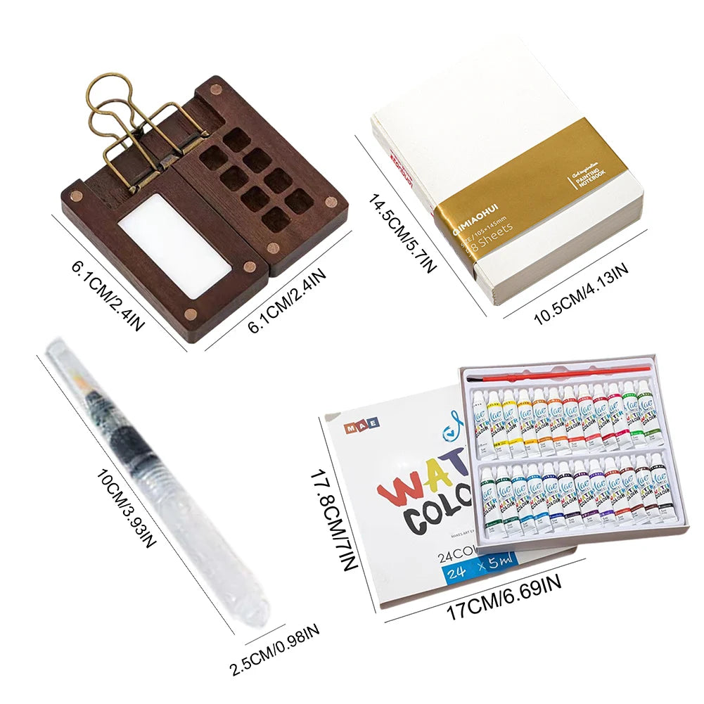 Mini Portable Watercolor Palette Set – Wooden Grid Paint Box with Multi-Colors for Artists, Students & Beginners