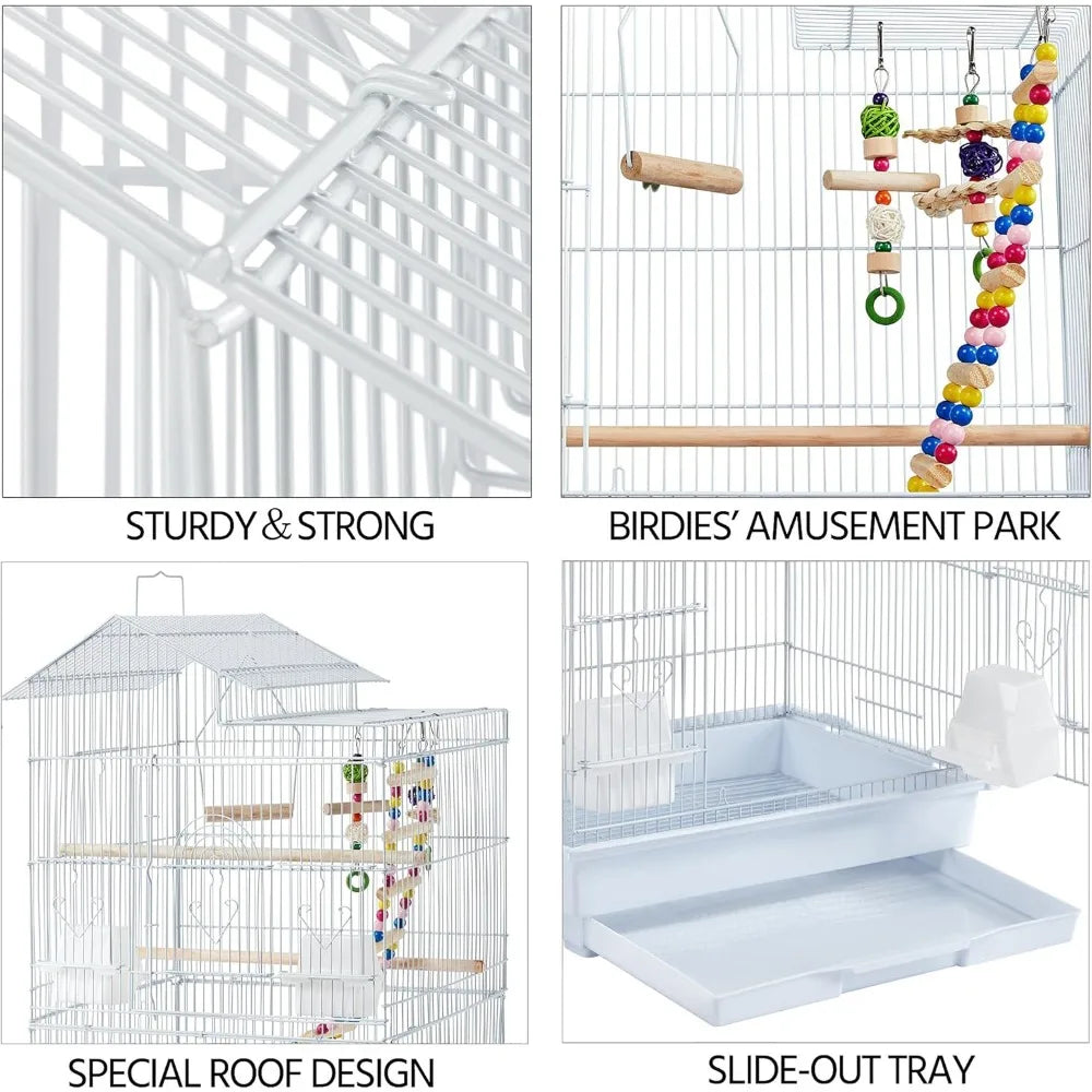 Roof-Top Medium Parakeet Cage – Bird Cage for Cockatiels, Conures, Finches, Budgies, Canaries & Lovebirds