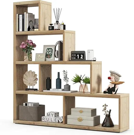 4-Tier L-Shaped Ladder Corner Bookcase – 6 Cube Stepped Etagere with 10 Shelves & Sturdy L-Frame