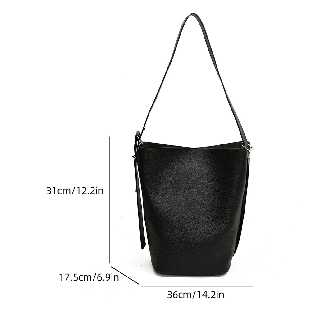 Women’s Vegan Leather Bucket Bag – Adjustable Strap Shoulder & Crossbody Tote