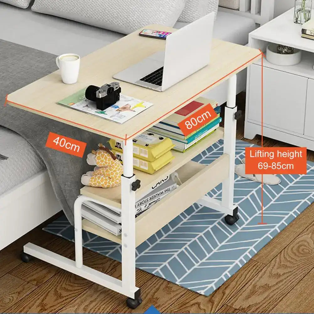 Student Desk Bedside Movable Double-Layer Space-Saving Table with Wheels