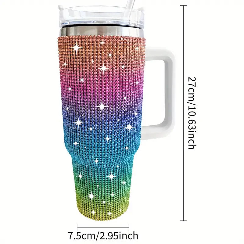 Sparkling Studded Tumbler 40oz with Lid & Handle – Stainless Steel Insulated Car Cup