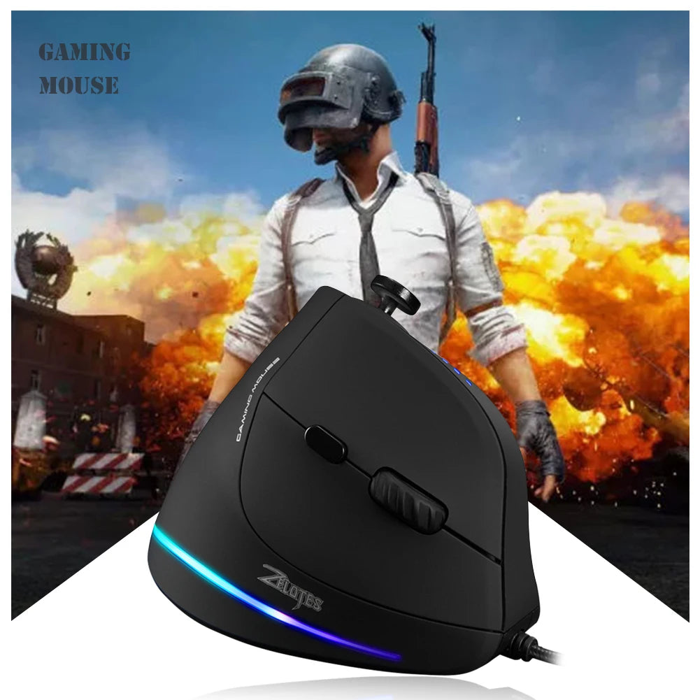 Zelotes C-18 Vertical Gaming Mouse – 10,000 DPI Adjustable RGB Optical Wired USB Ergonomic Mouse