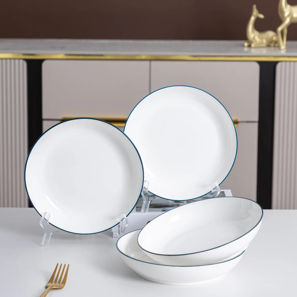 8-Piece Elegant Porcelain Tableware Set – Premium Ceramic Bowls & Plates for Home & Gift