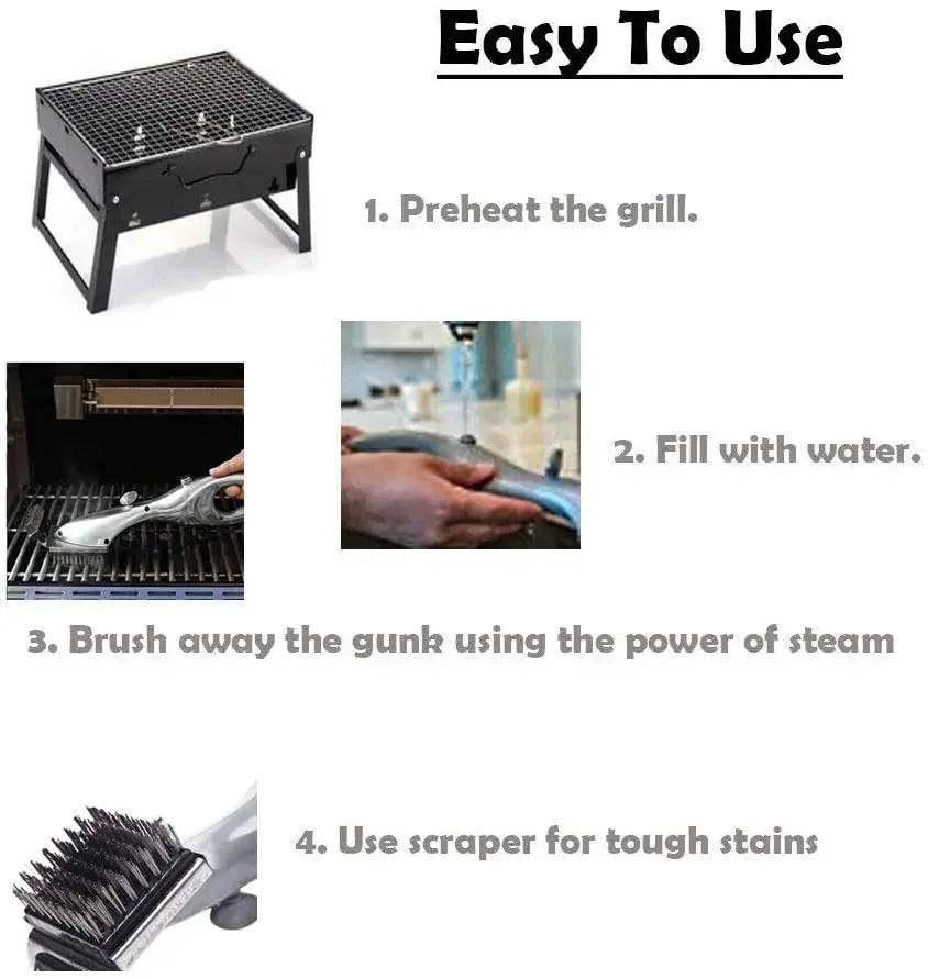 “BBQ Grill Steam Cleaning Brush – Outdoor Barbecue Scraper Cleaner for Gas & Charcoal Grills”