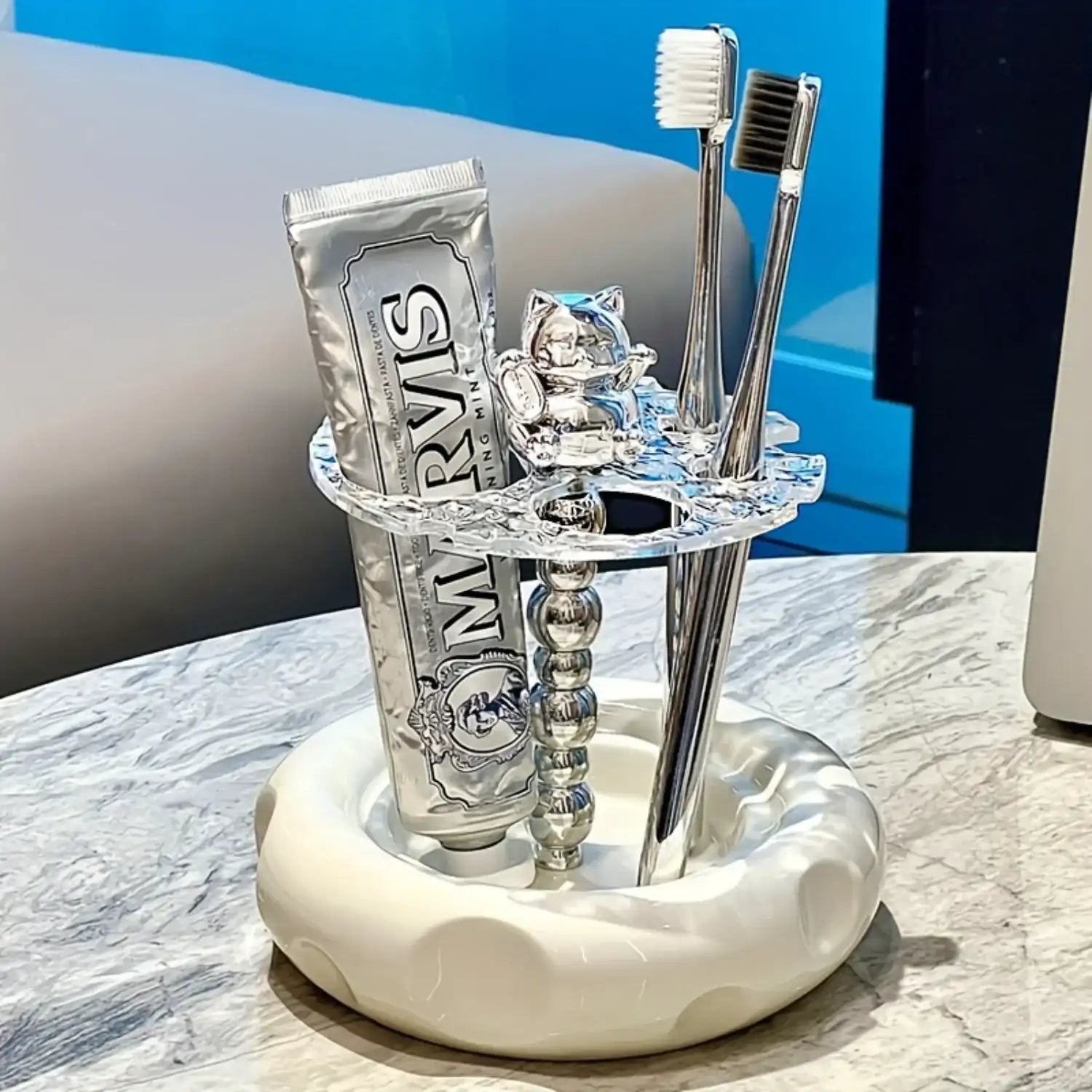 Acrylic Toothbrush & Mouthwash Cup Holder – Freestanding Bathroom Organizer (No Power Needed)