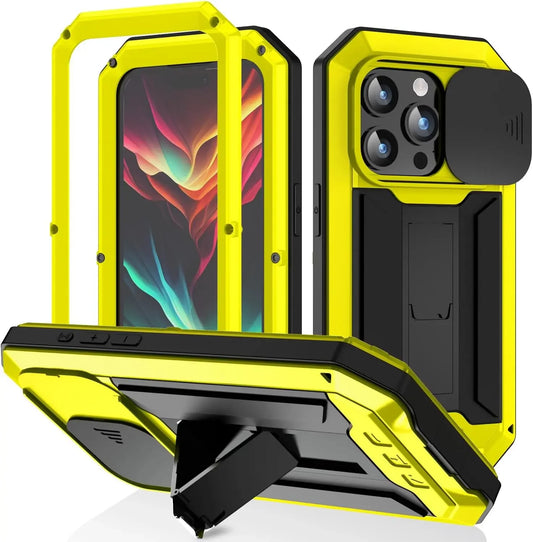 Heavy Duty Armor Rugged Metal Case – Military Shockproof Cover with Screen & Camera Protector for iPhone 16 Series