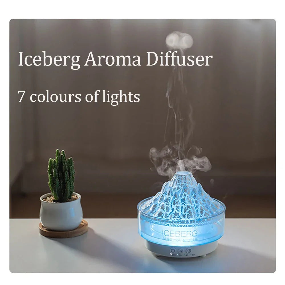 Glacier Lava Humidifier with Color LED & Realistic Flame Effect – Aroma Diffuser with 3-Speed Timer