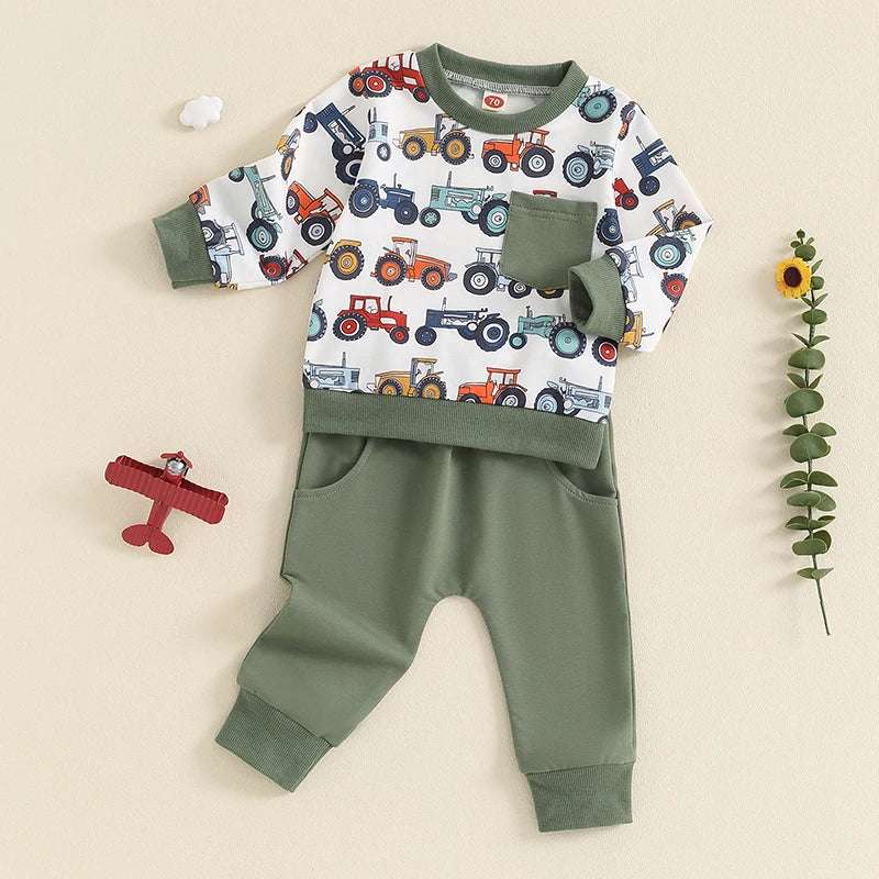 Lioraitiin Baby Boys Set – Long Sleeve Crew Neck Sweatshirt & Elastic Waist Sweatpants Infant Clothes