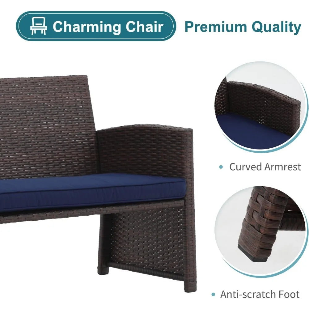 3-Piece All-Weather Wicker Outdoor Loveseat Set with Ottoman & Side Table