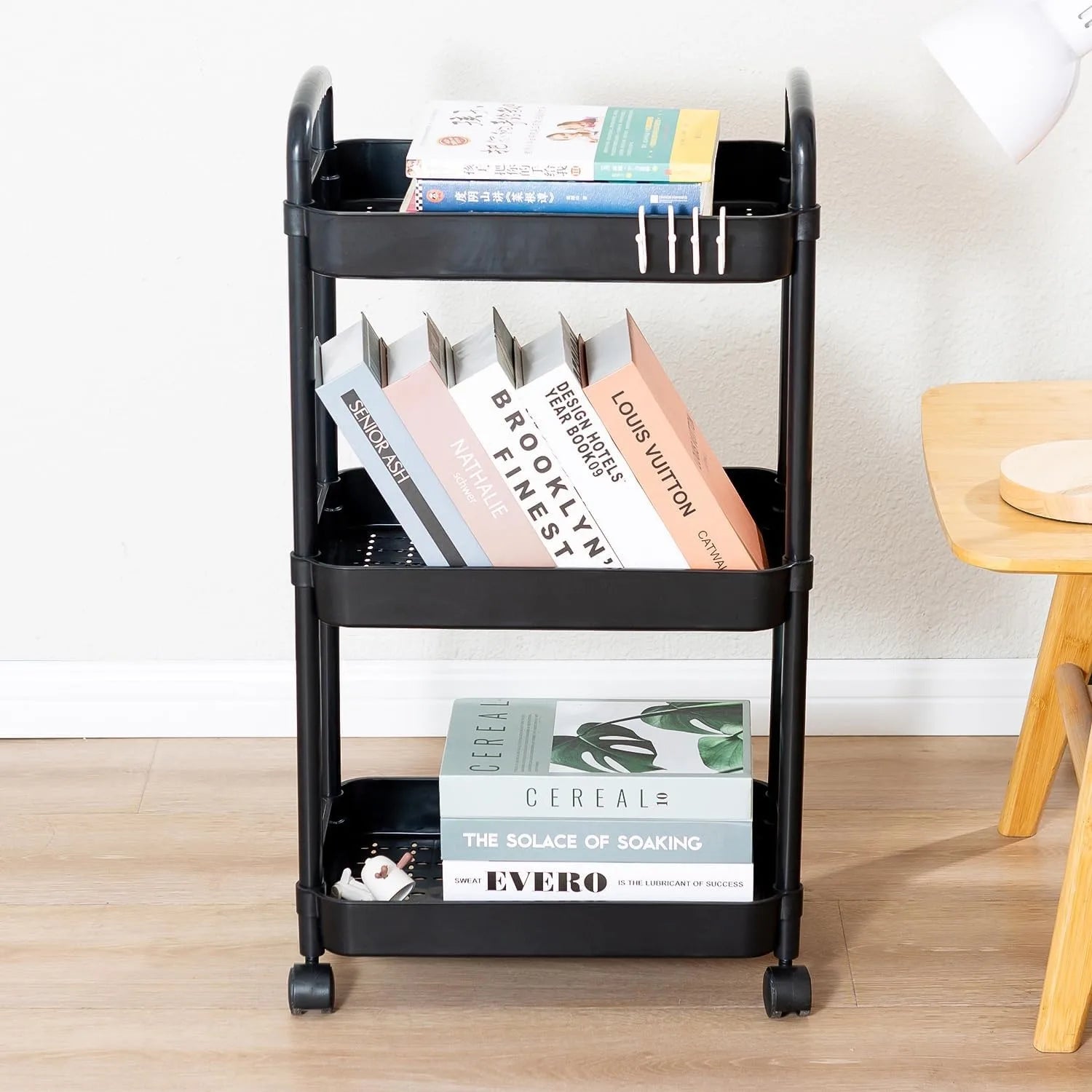3-Tier Rolling Storage Cart with Wheels & Handle – Mobile Utility Trolley for Bathroom, Kitchen, Office, Laundry