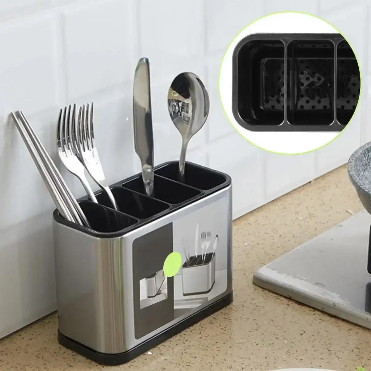 Premium Stainless Steel Utensil & Cutlery Holder – Large Capacity Countertop Organizer for Knives, Spoons & Forks 🥄🍴