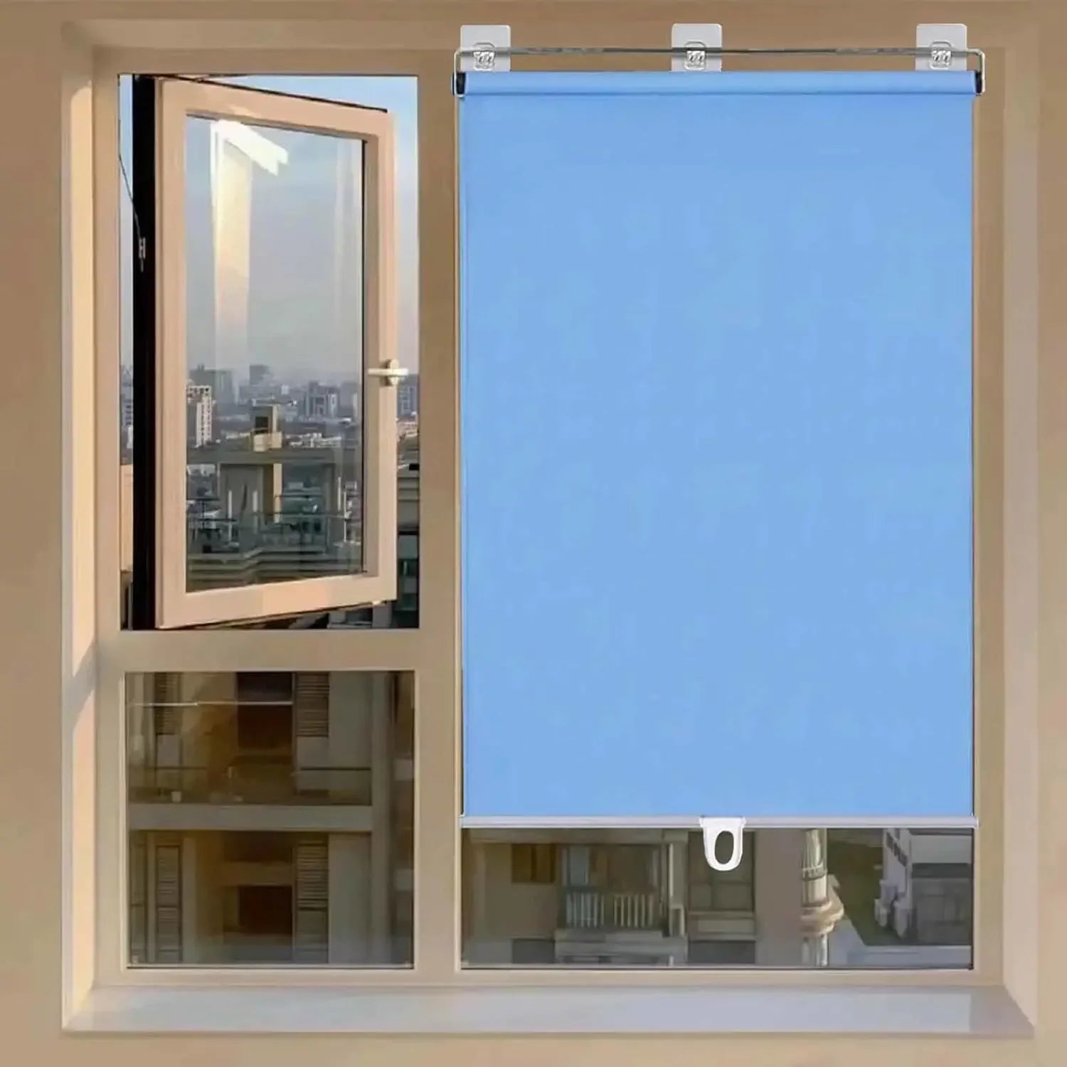 Portable Blackout Roller Blinds – Retractable Cordless Window Shades with Suction Cups & Sticky Hooks | Light-Blocking Curtains for Home & Travel