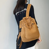 Simple Canvas College Schoolbag – Vintage Solid-Color Backpack for Students & Women | Large-Capacity 2024 Casual Bookbag