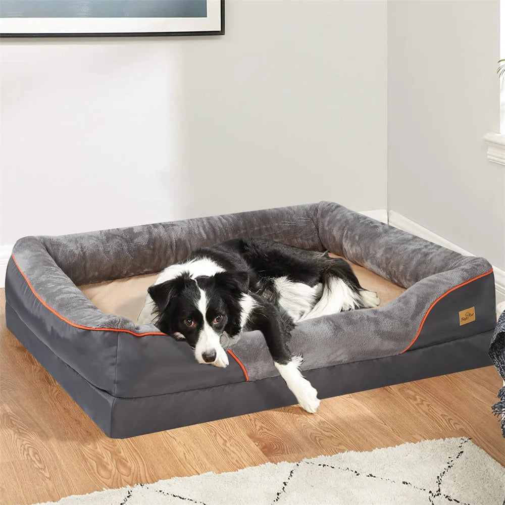 Jumbo Orthopedic Dog Bed – Large Memory Foam Pet Sofa Couch with Waterproof Removable Cover & Bolster Support