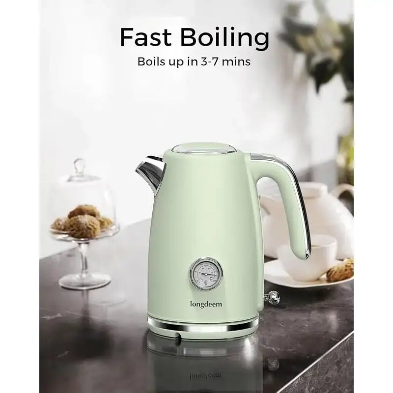 Vintage-Style Electric Tea Kettle 1.7 L – Retro Green Stainless Steel with Built-in Thermometer & 1500W Rapid Boil 🔥 Ariete Classica Kettle (örnek benzer ürün)
