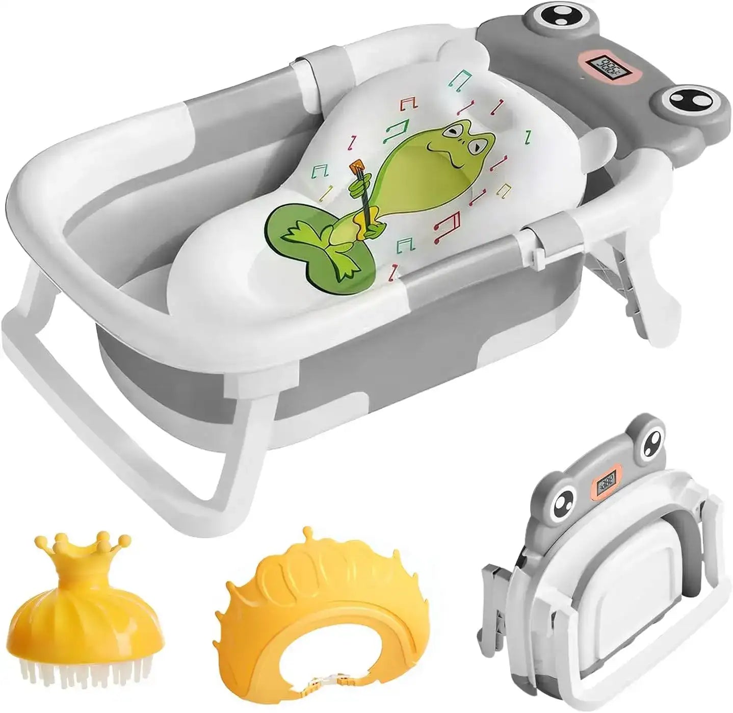 Foldable Baby Bathtub with Thermometer & Floating Cushion – Newborn to Toddler (0-36 Months)